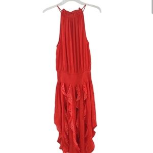Do+Be Red Halter Neck Dress Midi Ruffles Eyelet Lace Womens Size Small New NWT